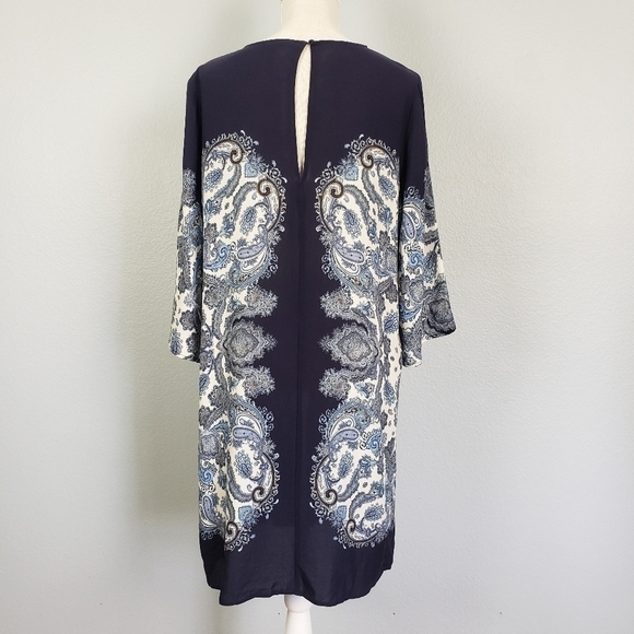 H&M Paisley Print Shift Dress Viscose Boho Lightweight Blue Sz 14 - Picture 7 of 9